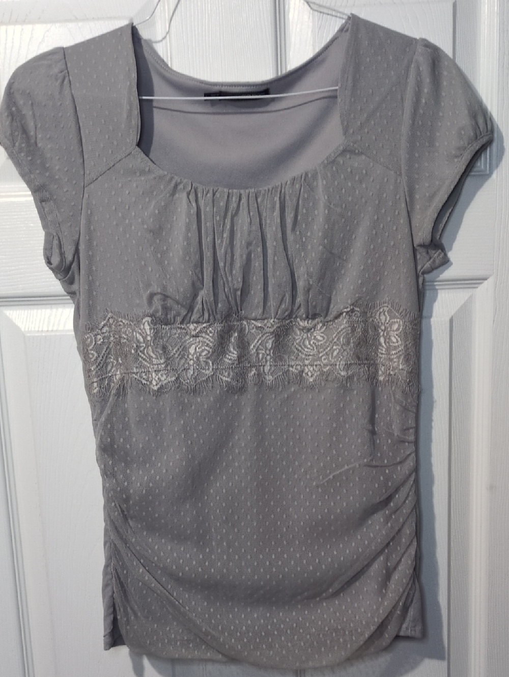 Soft Feminine Minimalist Classic Romantic Boho Gray Lace Babydoll Swiss dot top